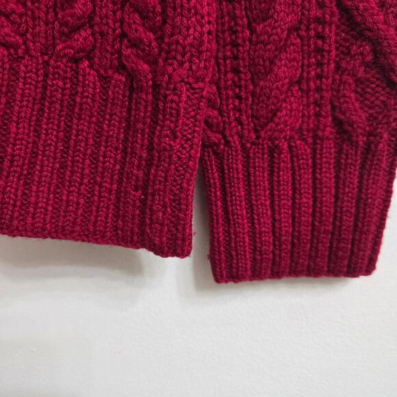 J.Crew Womens Vtg Red Fisherman 100% Wool Chunky Heavy Hand Knit Cable Sweater M - Picture 4 of 11